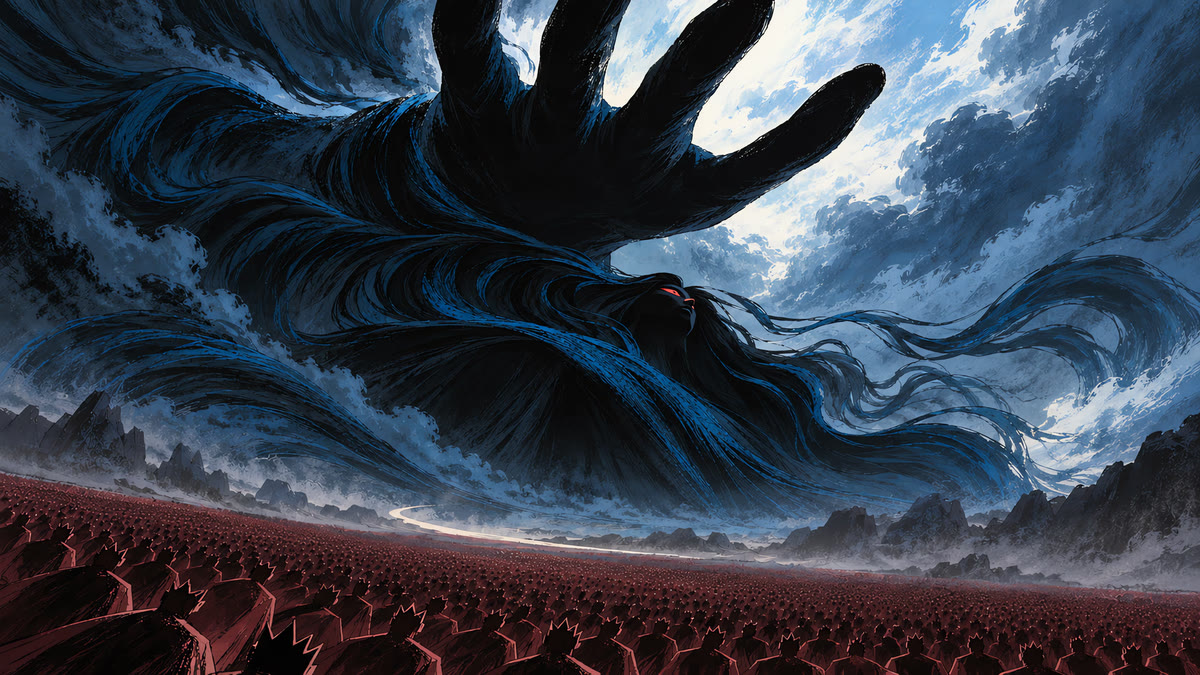 Kali's dark hand spread across the sky above an army of kings